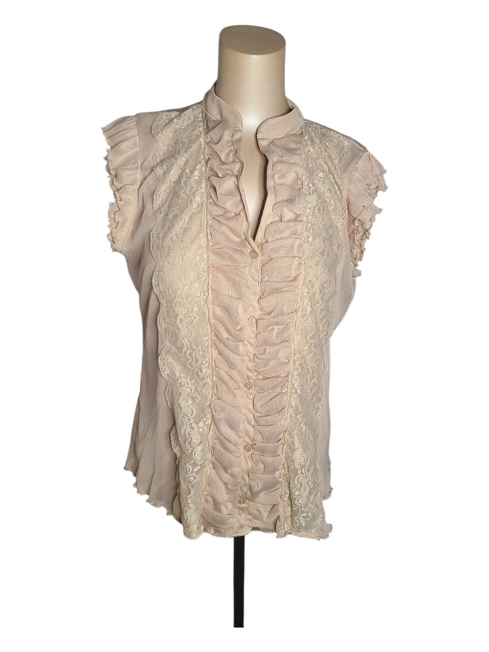 Metaphor Beige Lace Ruffle Sleeveless Blouse Top XL